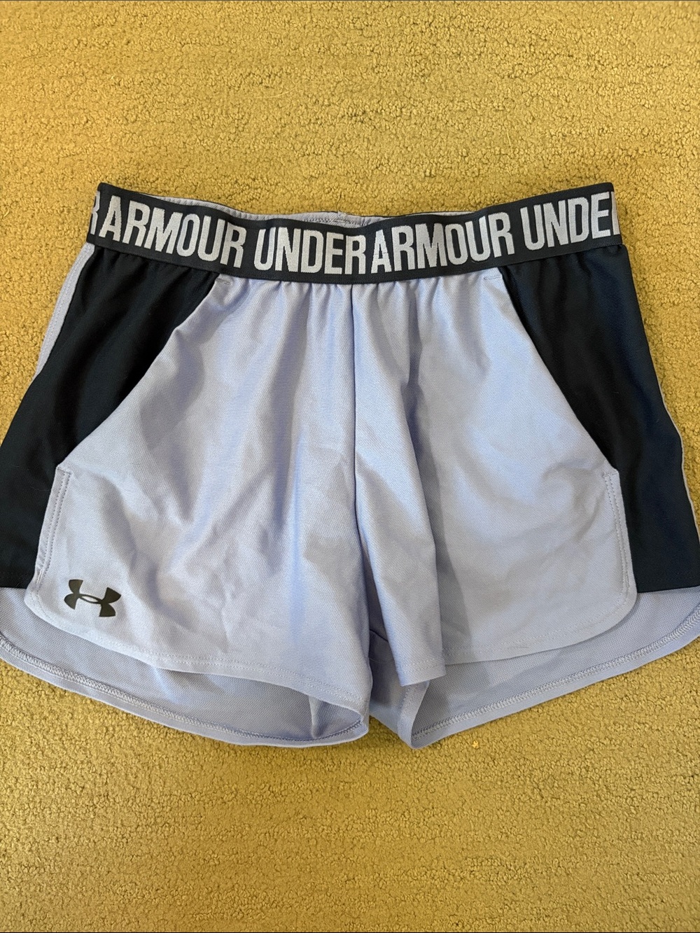 Under Armour Women's Lavender Athletic Shorts with Black Waistband
